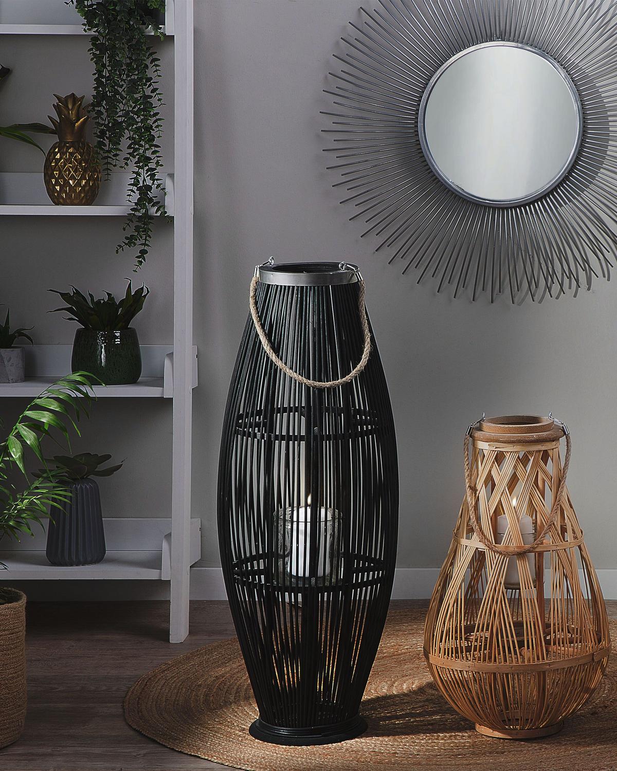 LATERNE Schwarz Tahiti - Schwarz, Holz (32/84/32cm) - Beliani