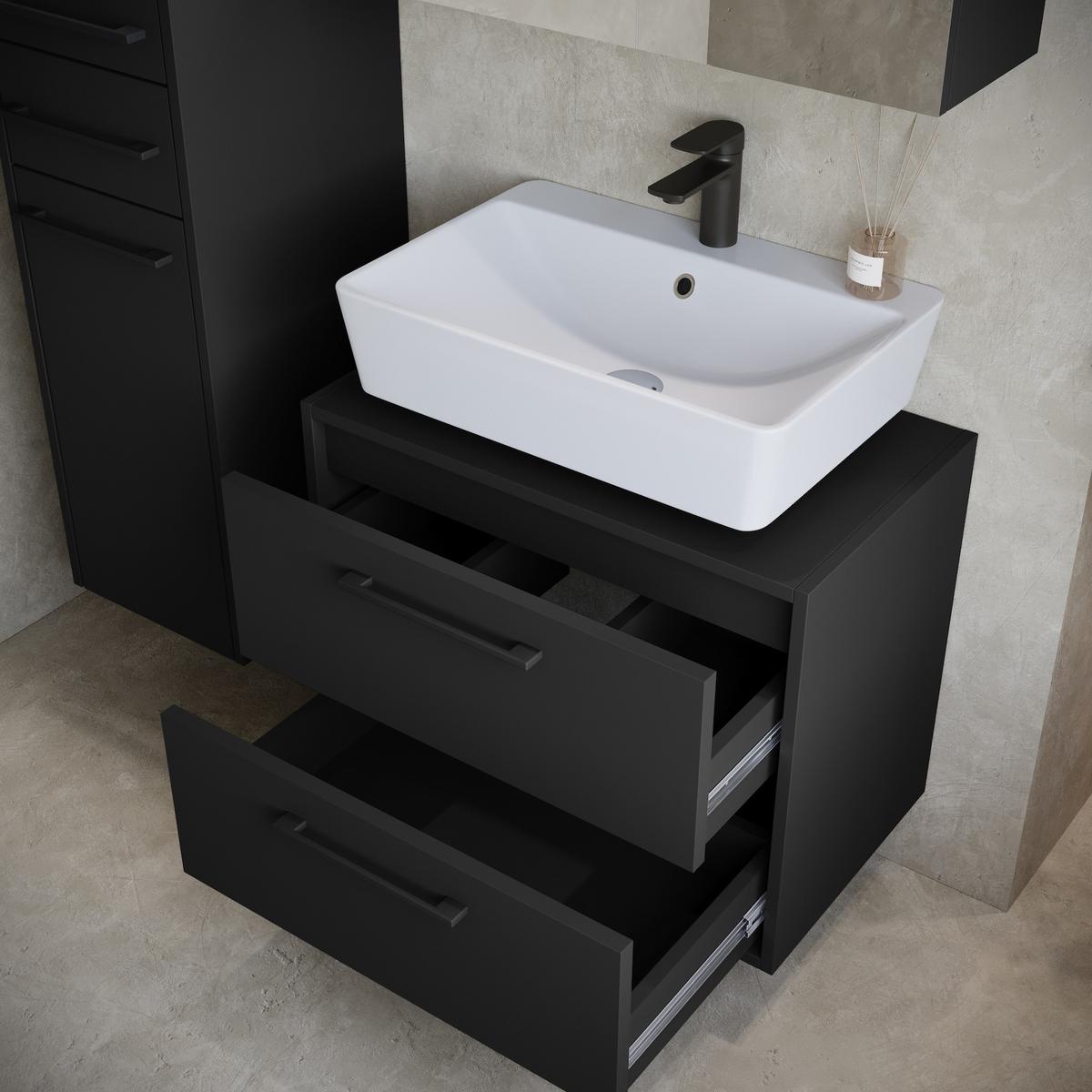 BADMÖBEL-SET Florence 3 Teile Weiß Hochglanz - 60 x 35 x 51 cm - Schwarz, Holz (60/51/35cm) - Badplaats