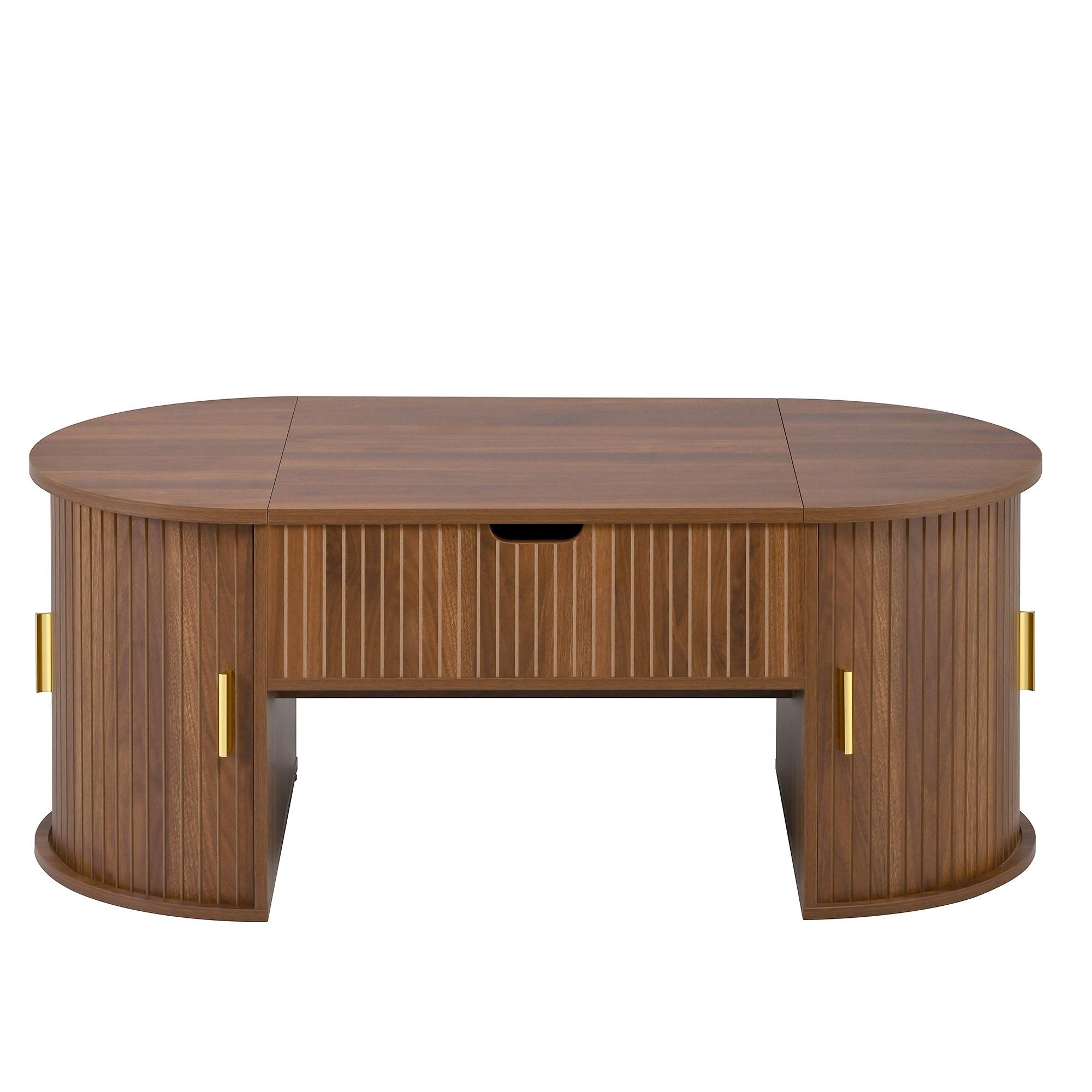 COUCHTISCH Höhenverstellbar Nussbaum mit Schiebetüren & Stauraum - Walnussfarben, Holzwerkstoff (50/100/40.5cm) - Urban Meuble