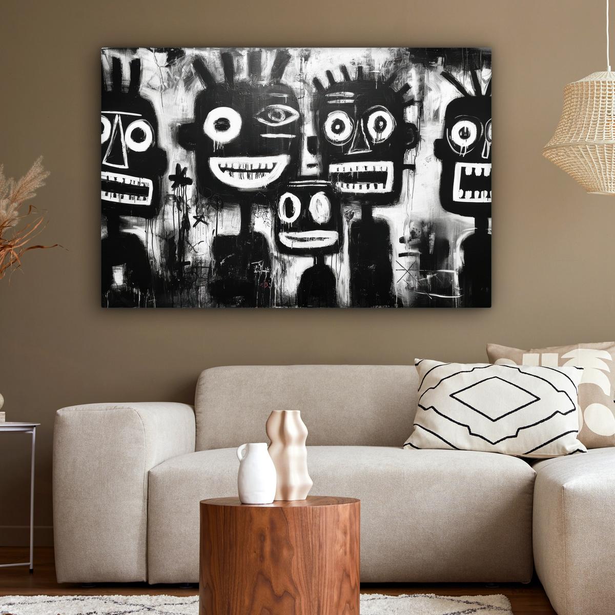 LEINWANDBILD Malerei - Figuren - Schwarz - Abstrakt XXL 150x100 cm - Schwarz, Textil (150/100cm) - MuchoWow