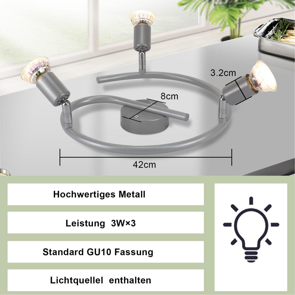 DECKENSTRAHLER Leroux 3-flammig 42/15/42cm - Silberfarben, Metall (42/15/42cm) - Nettlife