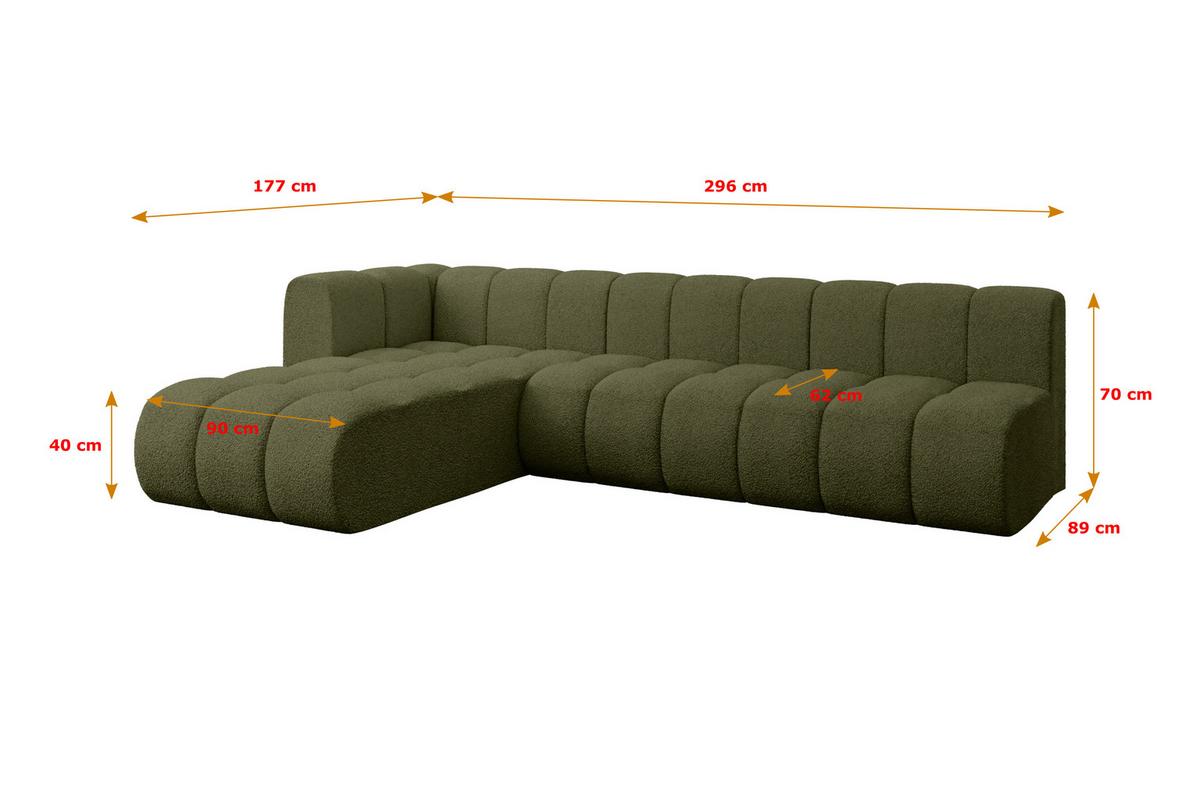 ECKSOFA modulares Sofa Darnel-L2 - 296x177x70 cm Grün - Grün, Holzwerkstoff/Textil (296/177cm) - ALTDECOR