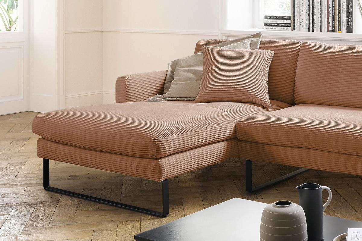 ECKSOFA RICARDA Braun Cord - Schwarz/Braun, Textil/Metall (298/154cm) - KAWOLA