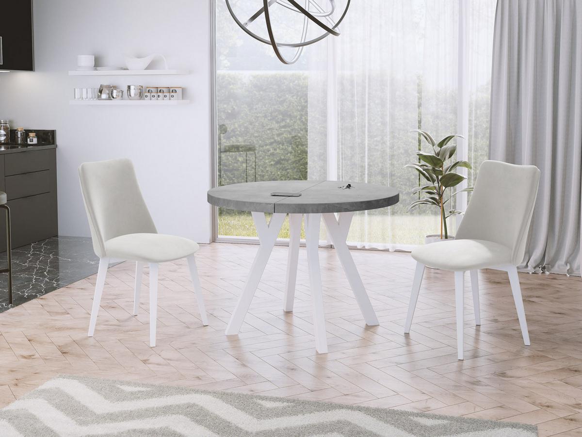 ESSTISCH Twixy runder ausziehbarer, Grauer Beton 100-150/100/76 cm - Hellgrau/Weiß, Holz/Holzwerkstoff (100/150/76cm) - WFL GROUP