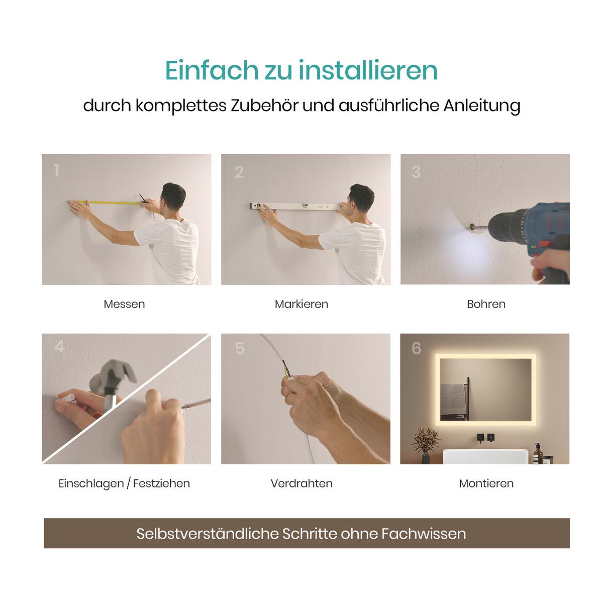 BADSPIEGEL mit Umweltfreundlicher Silberspiegel Beleuchtung 70/50 cm - Transparent, Glas (70/50/3.5cm) - EMKE