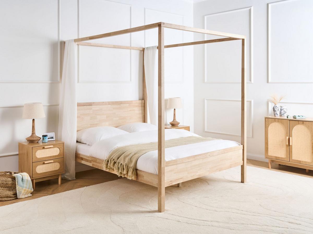 HIMMELBETT 160/200 cm Hellbraun Hauterives - Hellbraun, Holz (160/200cm) - Beliani