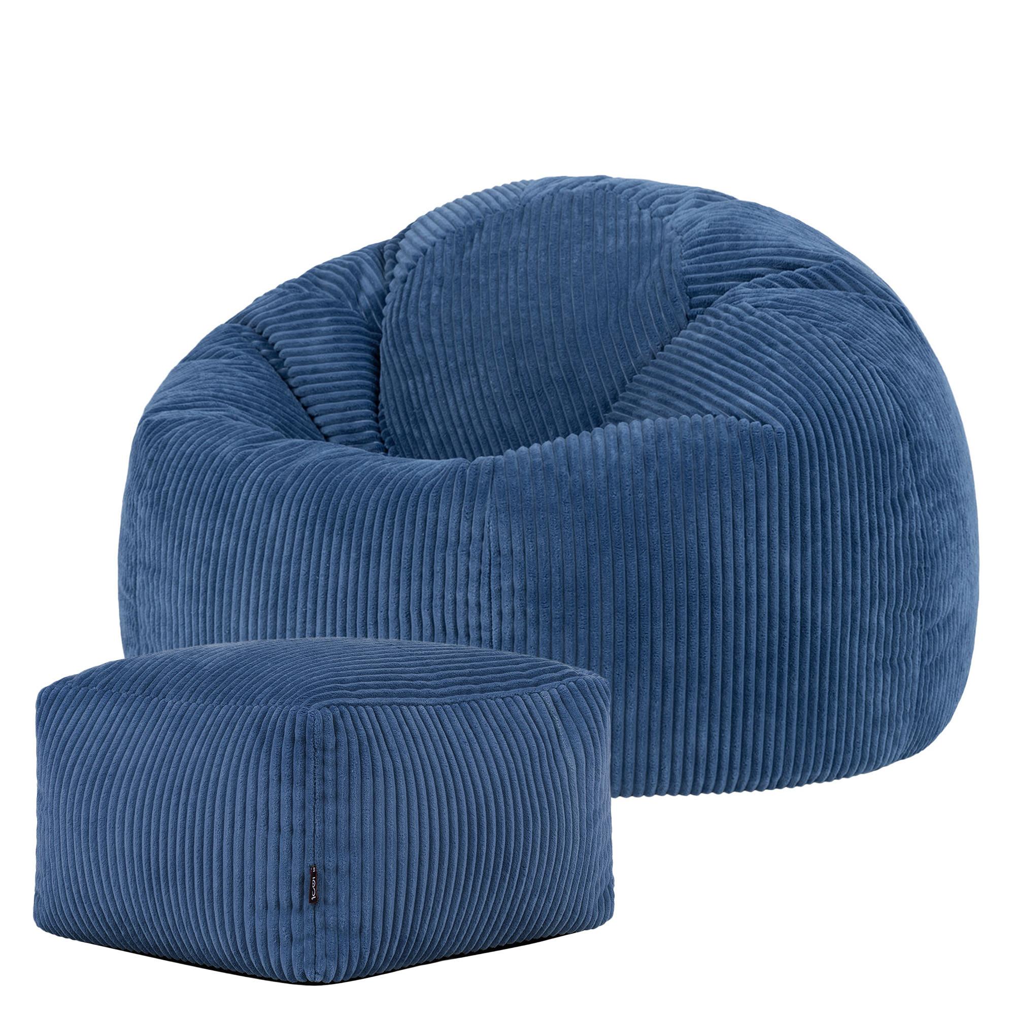 SITZSACK Klassisch + Hocker, Cord - Blau, Kunststoff/Textil (85/50/85cm) - icon