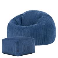 SITZSACK Klassisch + Hocker, Cord - Blau, Kunststoff/Textil (85/50/85cm) - icon