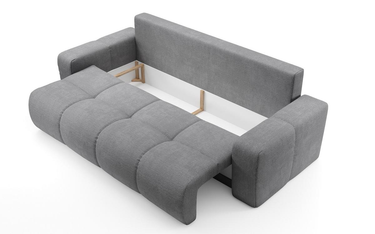 BETTSOFA DUCA Grau Jersey- Stoff mit Schlaffunktion - Grau, Holz (259/90/99cm) - MASSENO