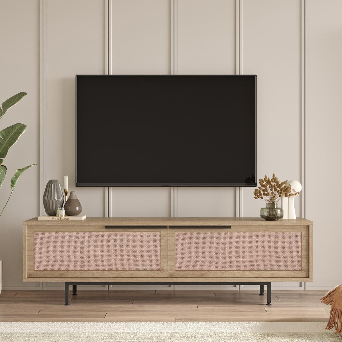 TV-ELEMENT Kvænangen - Eichefarben/Schwarz, Holzwerkstoff/Metall (160/45/35.5cm) - [en.casa]