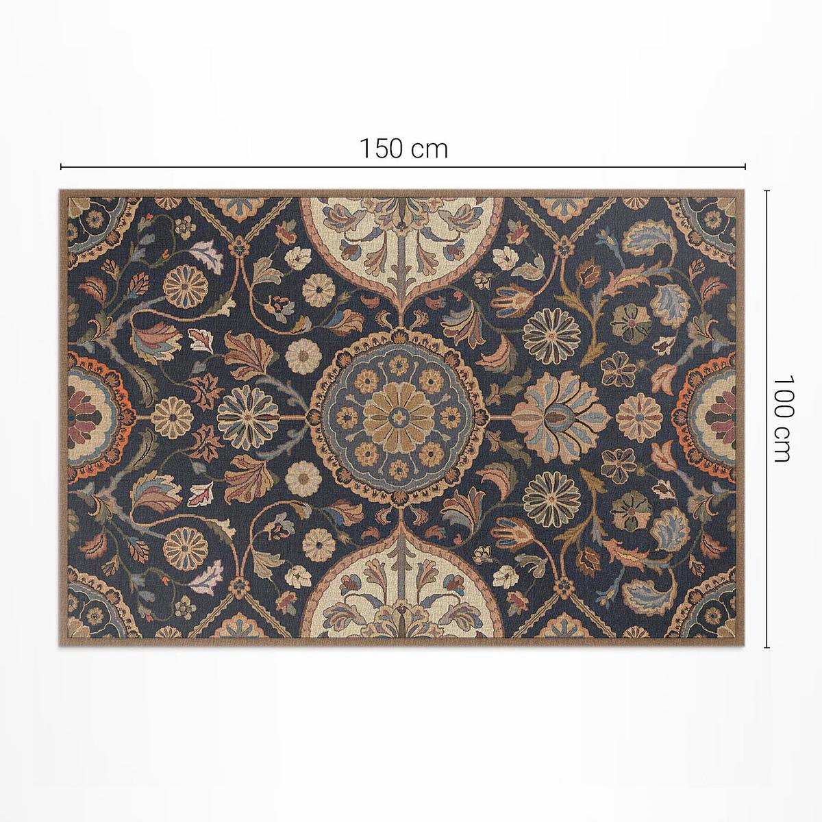 TEPPICH 100x150 cm Botanisches Ornament Vintage - Dunkelblau, Kunststoff (100/150cm) - Wallfluent