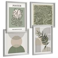 BILDER SET 4er Set - 50x50 cm & 40x60 cm Silberner Rahmen - Geometrische botanische Muster - Silberfarben, Kunststoff (50/50cm) - TULUP
