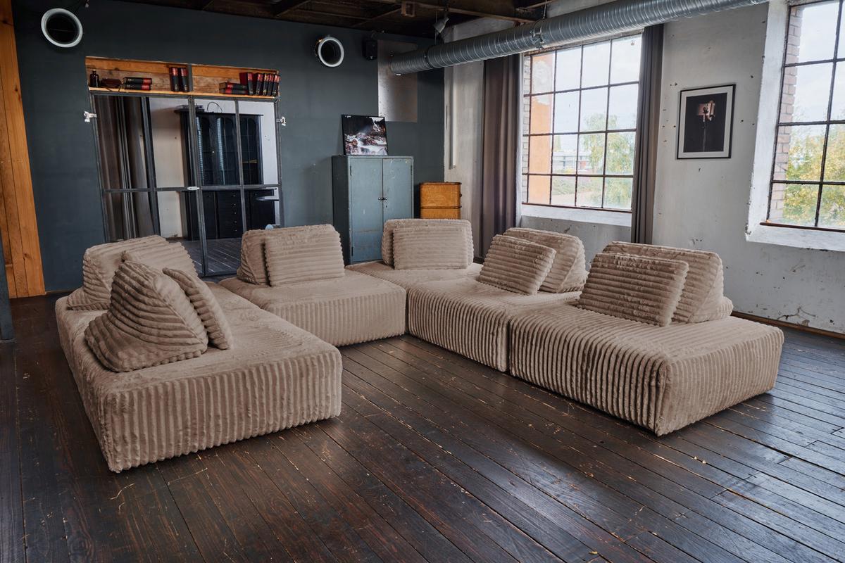 MODULSOFA WIOLO SOFT 6 MODULE 6 KISSEN Taupe Cord - Taupe/Schwarz, Kunststoff/Textil (333/84/333cm) - KAWOLA