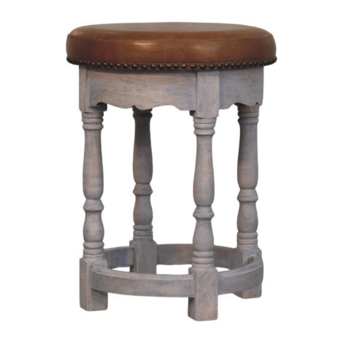 HOCKER mit Acid-Wash-Finish, Ledersitz, grau und braun - Braun, Leder/Holz (40/55/40cm) - Artisan Furniture