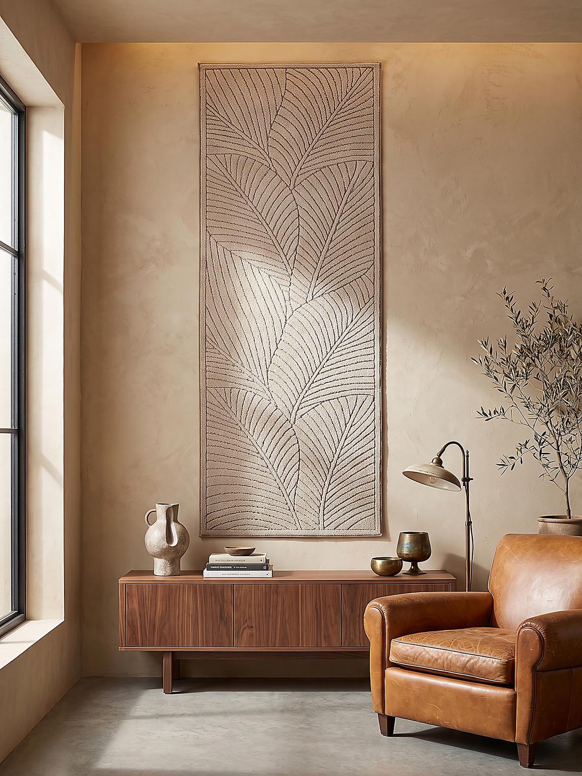 LÄUFER Outdoor, Fußbodenheizung-geeignet, mit Blattmotiv, ENGADIN in Beige, 80 x 150 cm - Beige, Textil (80/150cm) - KADIMA DESIGN