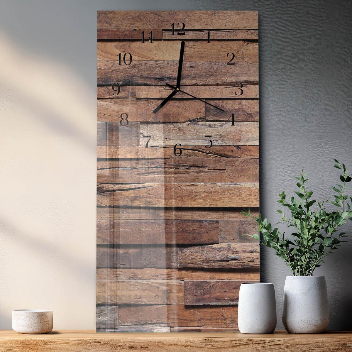WANDUHR aus Glas 30x60 cm - Holz - Braun, Glas (30/60/0.4cm) - TULUP
