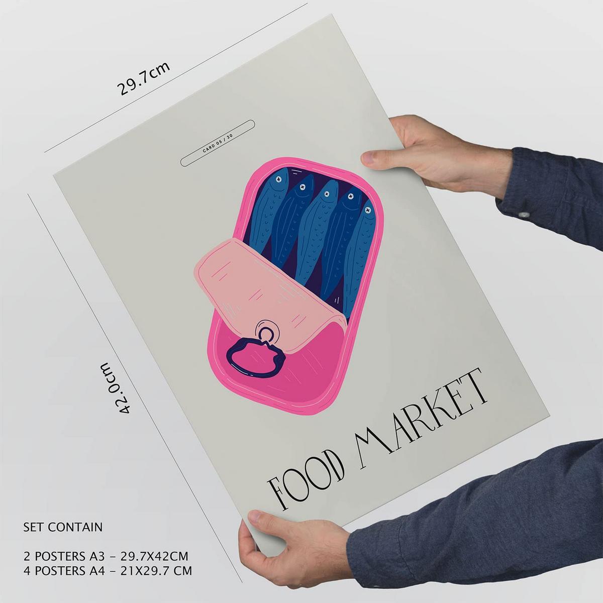 POSTER Set Mit 6 Lebensmittel Und Ernährungs Meeresfrüchte Natur Und Botanikdrucke Für Innenarchitektur A3 & A4 Schwarzer Rahmen - Schwarz, Papier (29/3cm) - Nacnic