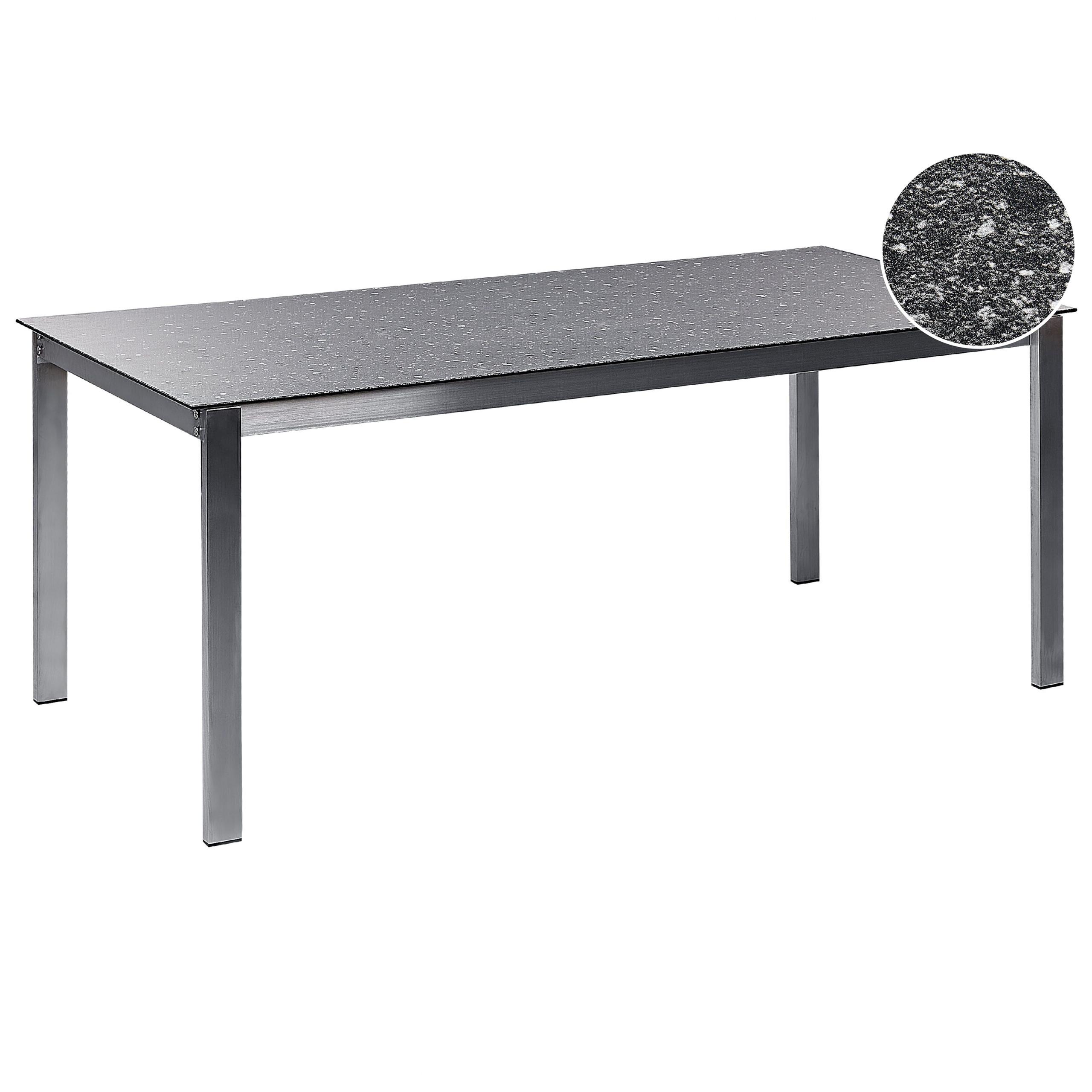 GARTENTISCH Keramik-Glas Granit Optik schwarz 180/90 cm Cosoleto - Silberfarben/Schwarz, Glas (180/90/75cm) - Beliani