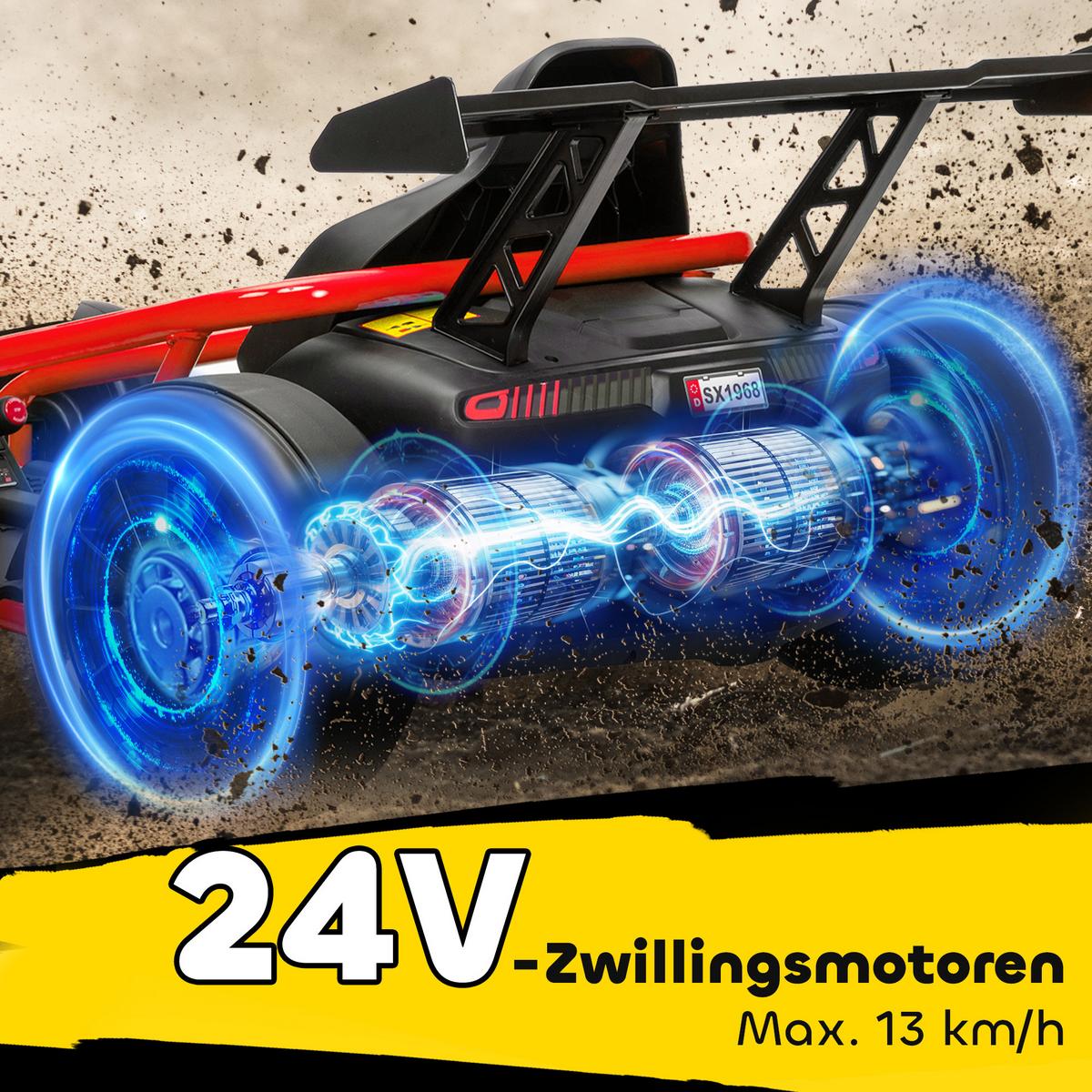 KINDER-ELEKTRO-GOKART 24 V 6-13km/h mit Musik und Hupe - Rot, Kunststoff (119/77/54cm) - AIYAPLAY
