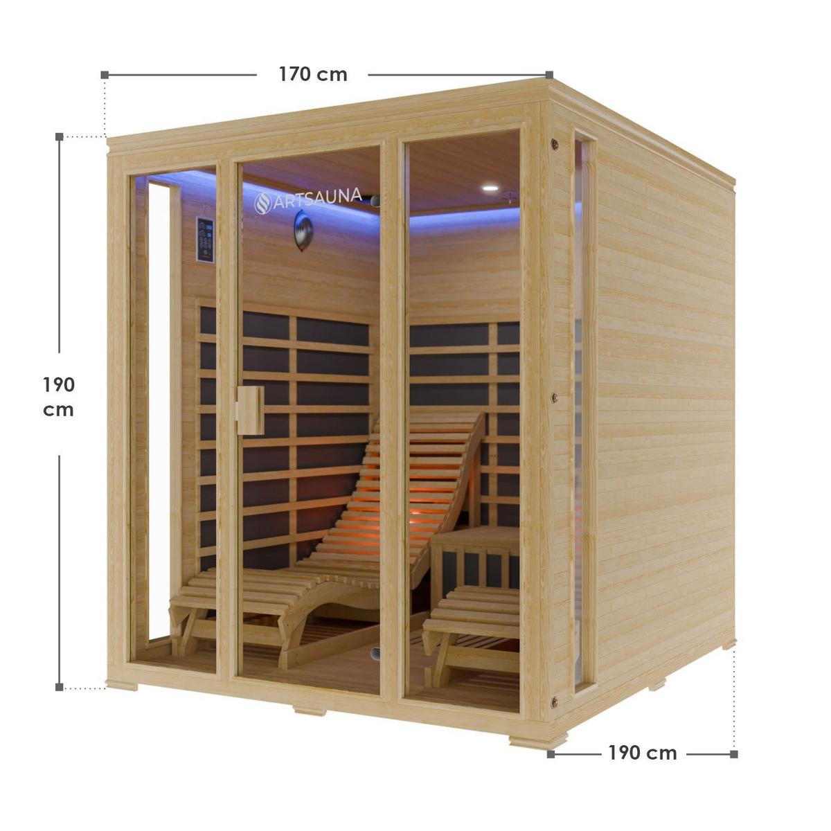 INFRAROTKABINE Billund mit Dual-Heizsystem & Hemlockholz - Naturfarben, Holz (170/190/190cm) - Artsauna