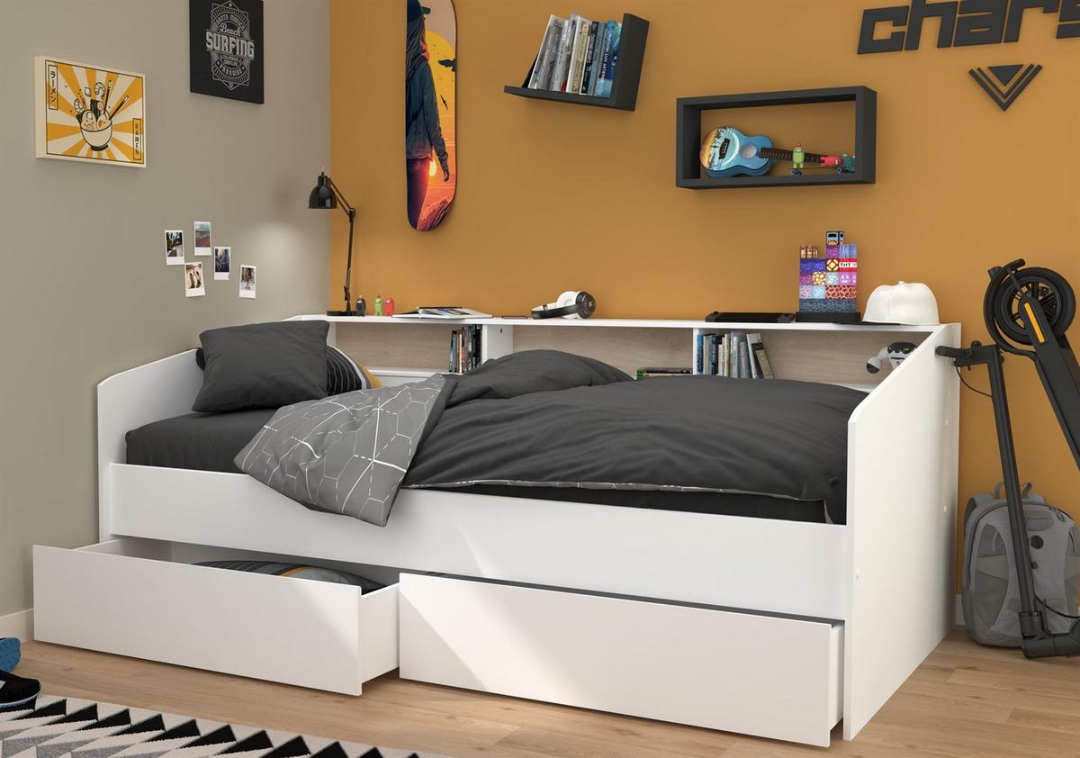 STAURAUMBETT Parisot Sleep 1-tlg. Holznachbildung Weiß/Eiche - Eichefarben/Weiß, Kunststoff - 58aufmkessel