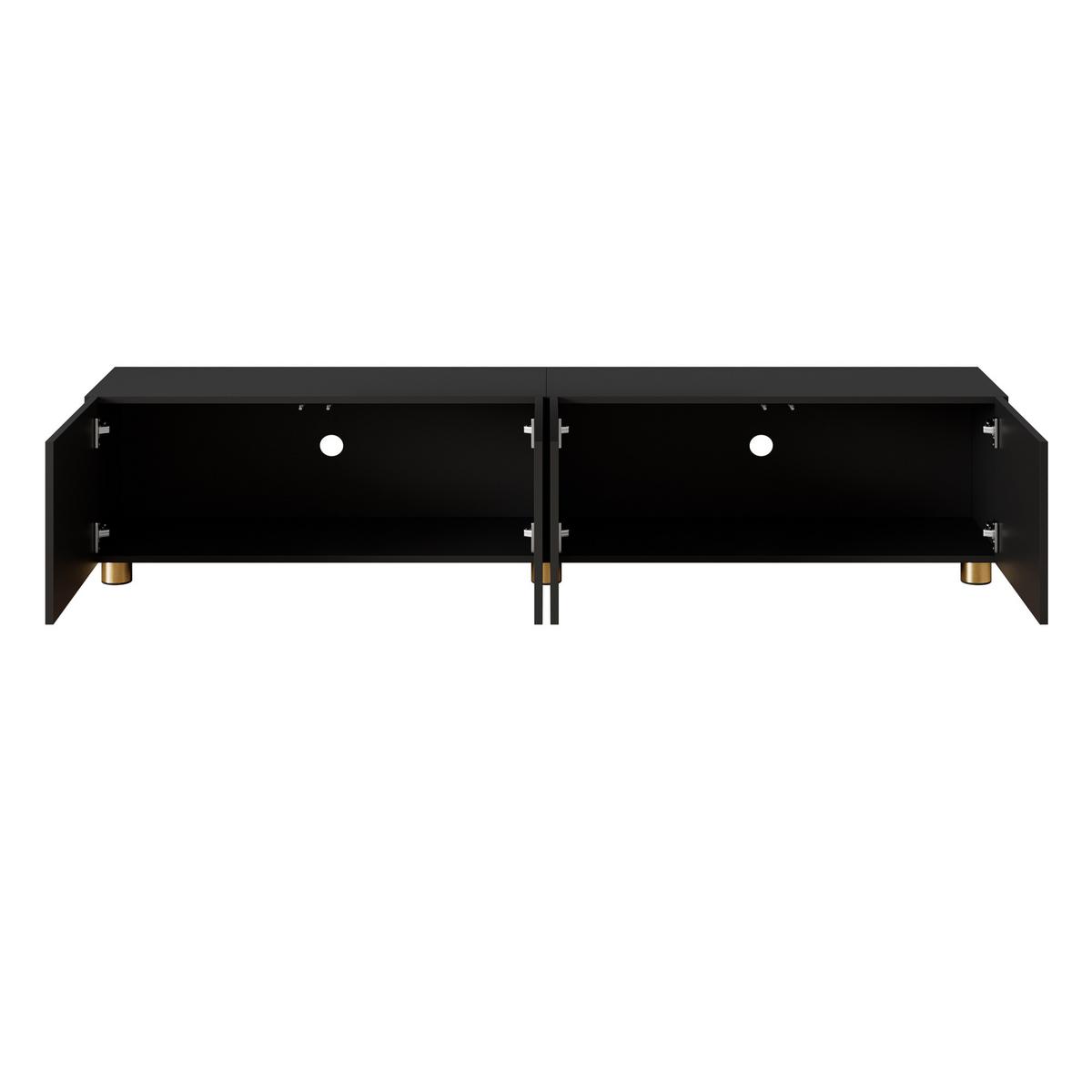 TV-LOWBOARD Schwarz 180cm mit 3D-Bogenrelief 4 Türen & Metallfüßen - Schwarz, Holzwerkstoff (180/40/35cm) - Urban Meuble