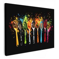 LEINWANDBILD Löffel - Gewürze - Modern - Graffiti - Farbe - Farbenfroh Wandbild 40x30 cm - Multicolor, Textil (40/30cm) - MuchoWow