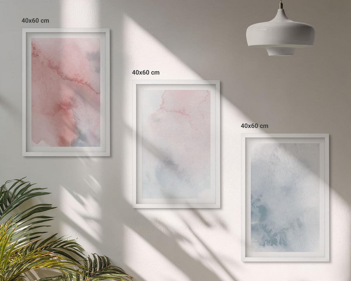 BILDER SET 3er Set - 40x60 cm Weißer Rahmen - Pastellfarben auf Leinwand - Weiß, Kunststoff (40/60cm) - TULUP