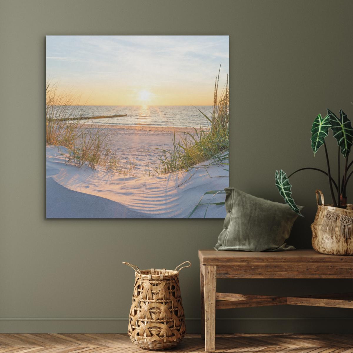 AKUSTIKBILD Strand - Sonne - Düne - Gras - Sand - Horizont Akustikpaneele 90x90 cm - Hellblau, Kunststoff (90/90/0.9cm) - MuchoWow