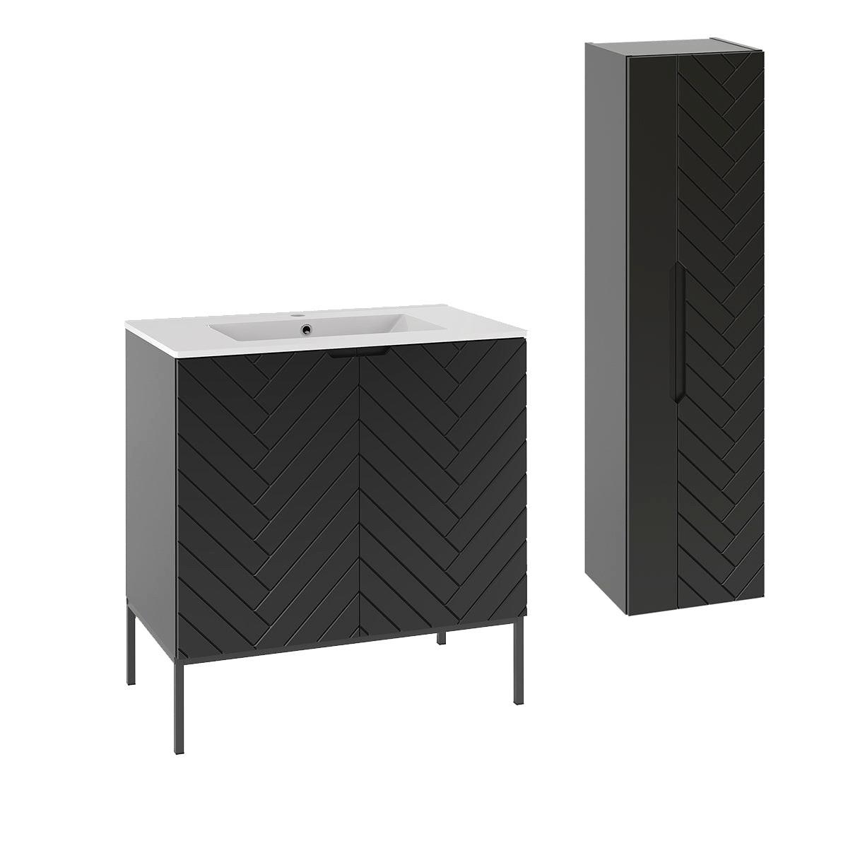 BADMÖBEL 80cm Daria 2er-Set Schwarz - Schwarz, Holzwerkstoff (80/82/45.8cm) - Petits-meubles