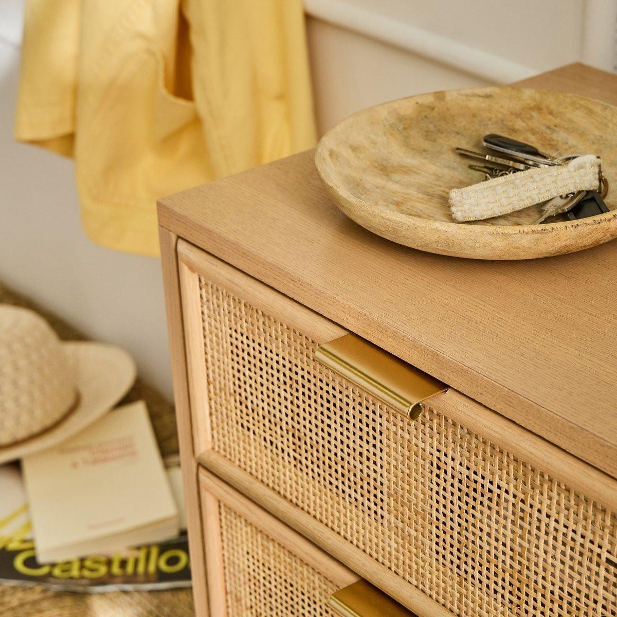 KOMMODE mit 5 Schubladen und Fronten aus natürlichem Rattan - H100,5 cm - Apfelbaumfarben, Holzwerkstoff (42/100.5/36.5cm) - Calicosy