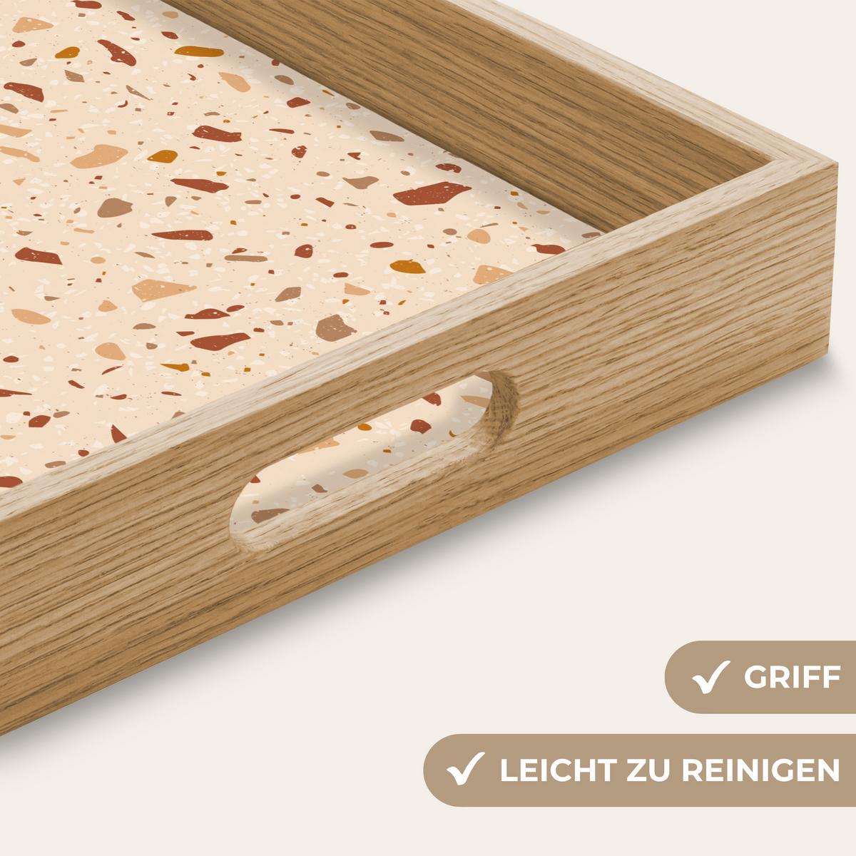TABLETT Terrazzo - Muster - Bunt - Stein 40x30 cm - Beige, Holz (40/5/5cm) - OnlyWow