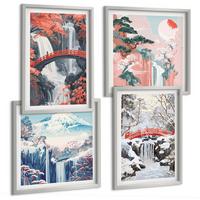 BILDER SET 4er Set - 50x50 cm & 40x60 cm Silberner Rahmen - Berglandschaften und Wasserfälle - Silberfarben, Kunststoff (50/50cm) - TULUP
