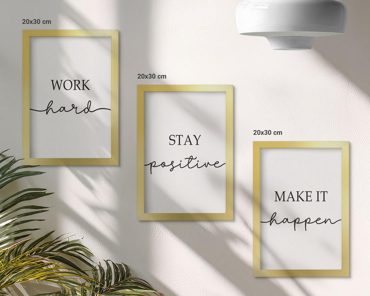 BILDER SET 3er Set - 20x30 cm Goldrahmen - Minimalistische Motivationsinschriften - Goldfarben, Kunststoff (20/30cm) - TULUP
