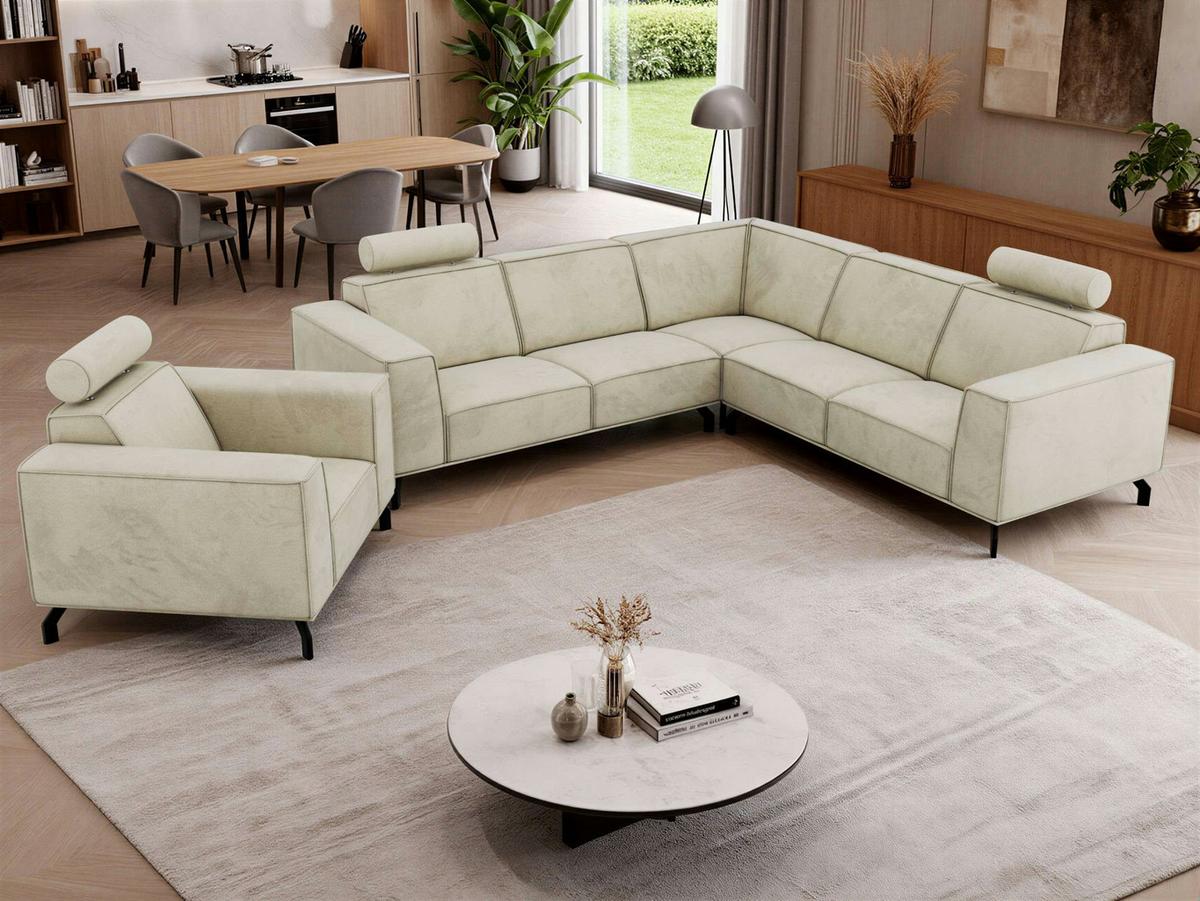 SITZGARNITUR VESANO - Beige Velvet - Beige/Schwarz, Textil/Metall (260/90/260cm) - MKS