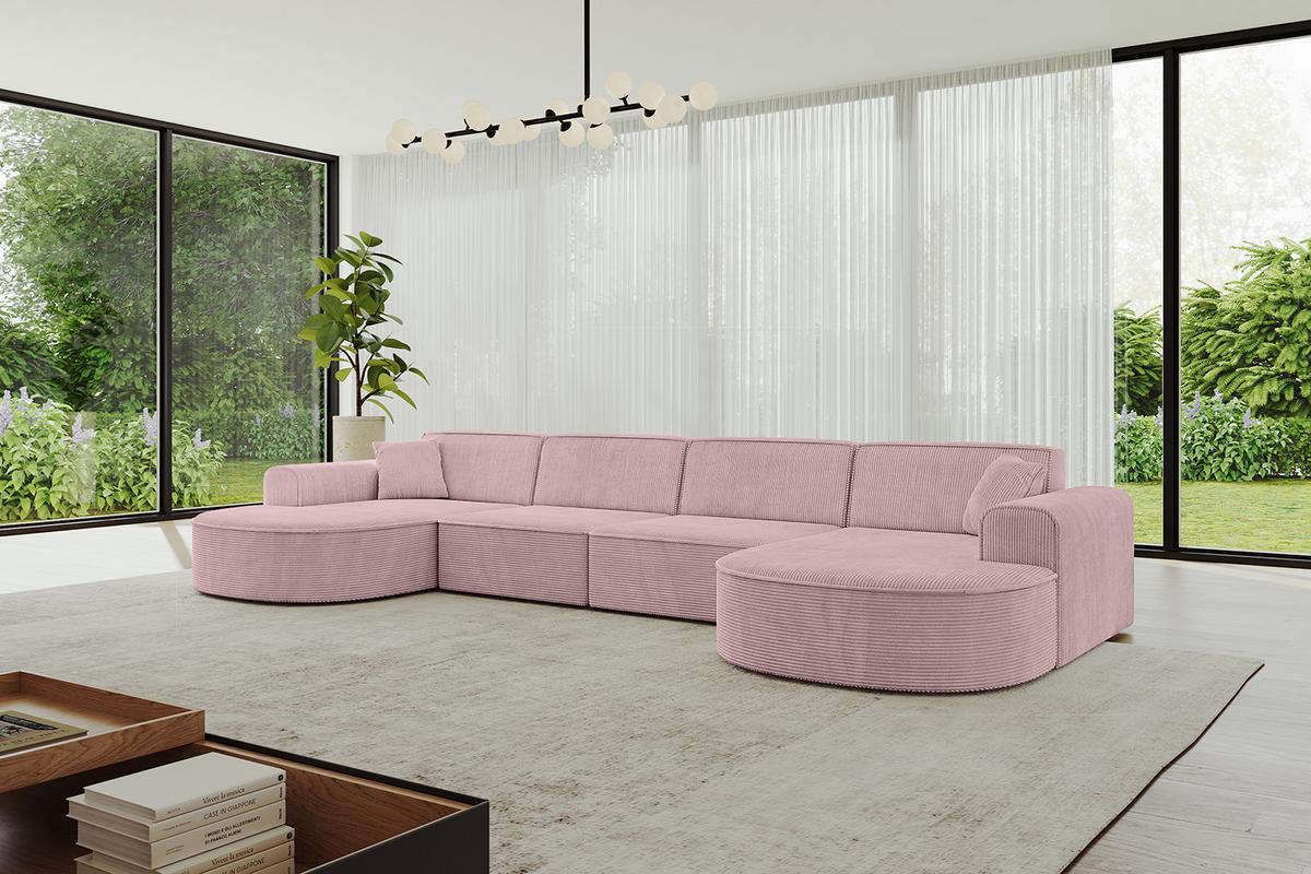 WOHNLANDSCHAFT MARI-U2 - 388x171x79 cm Rosa Cord - Schwarz/Rosa, Holzwerkstoff/Kunststoff (388/79/171cm) - ALTDECOR