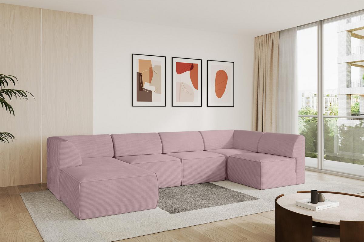 WOHNLANDSCHAFT Ottomane Links MOVO-L 345x180x78 cm Rosa Cord - Rosa, Holzwerkstoff/Kunststoff (345/78/180cm) - ALTDECOR