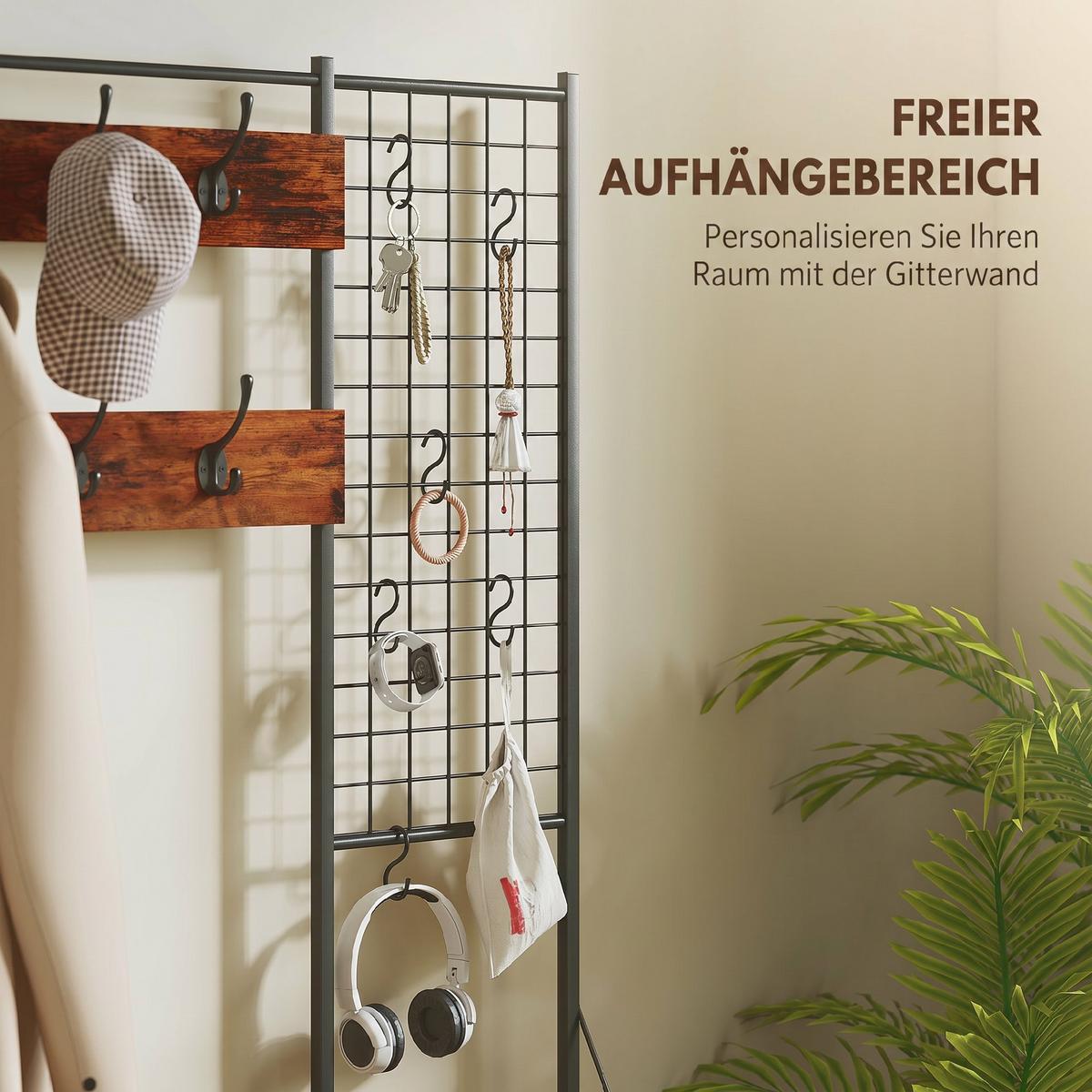 GARDEROBENSTÄNDER Spanplatte Stahl Rustikal Braun - Schwarz/Braun, Holzwerkstoff/Textil (100/183/30cm) - HOMCOM