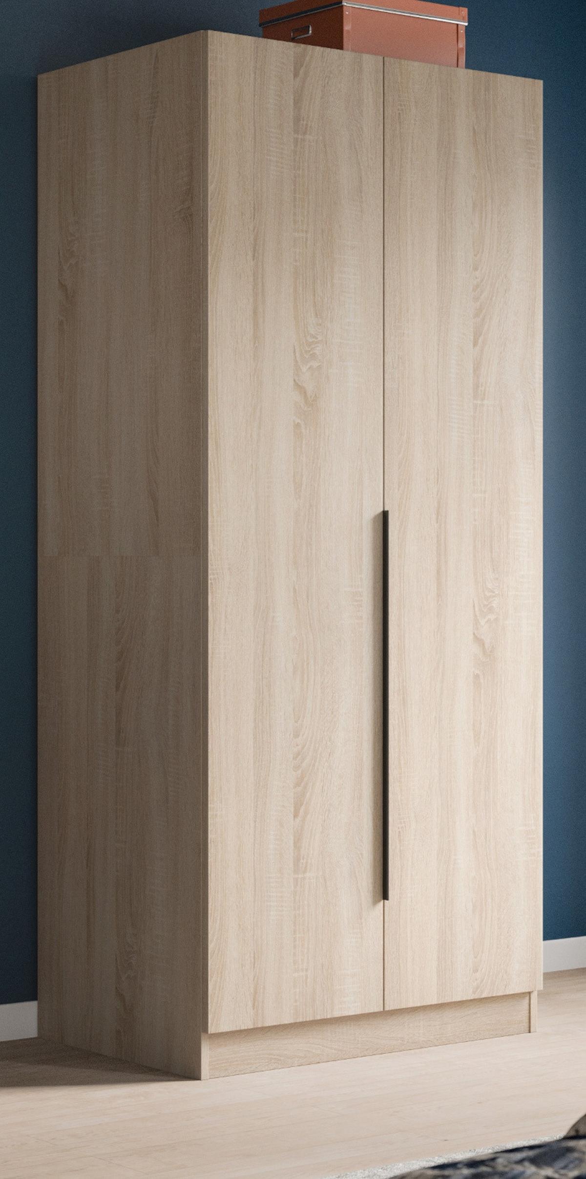 KLEIDERSCHRANK Eiche Sonoma 2-türig 80 x 181 cm, Drehtürenschrank mit zusätzlichen Einlegeböden - Eichefarben/Schwarz, Holzwerkstoff/Kunststoff (80/181/52cm) - Inn.Furn