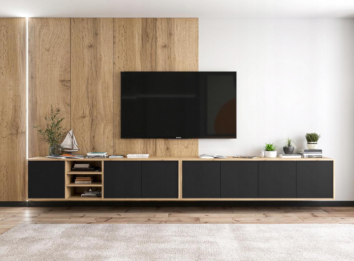 TV-LOWBOARD Apollo Eiche wotan Schwarz Matt 150 cm - Schwarz, Holzwerkstoff (150/39/35cm) - Meble Lindner
