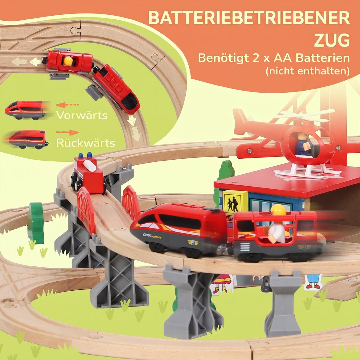 HOLZEISENBAHN-SET Buchenholz Metall Mehrfarbig - Multicolor, Holz (80/24/120cm) - AIYAPLAY