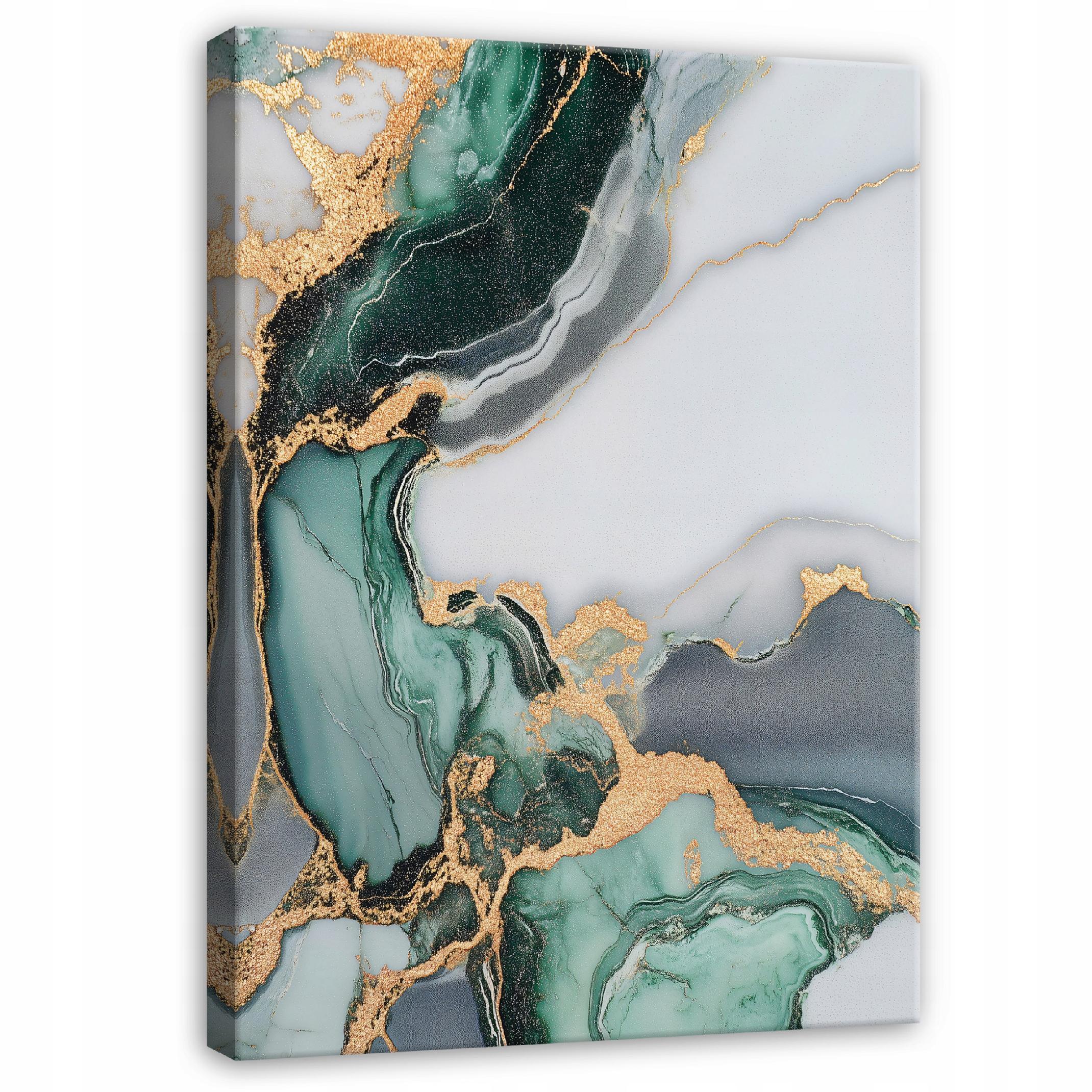 LEINWANDBILD Abstrakt Marmor Grün Gold Modern Wohnzimmer 60x40 - Grau, Holzwerkstoff (40/60cm) - Wallarena
