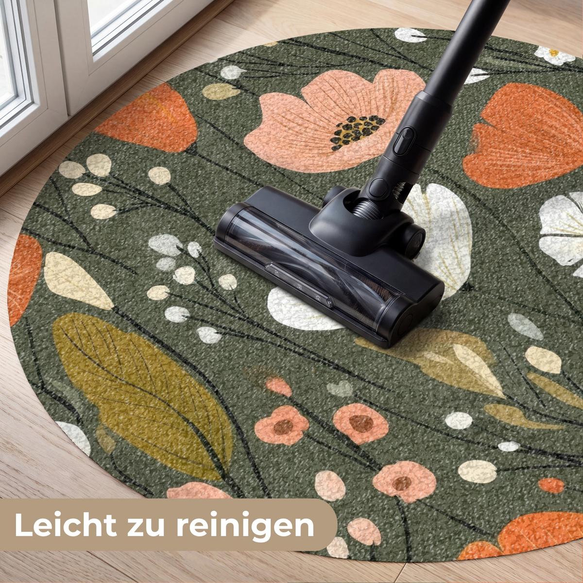 FUSSMATTE Blumen - Illustration - Grün Flurteppich 90x90 cm - Dunkelgrün, Kunststoff (90/0.4cm) - MuchoWow