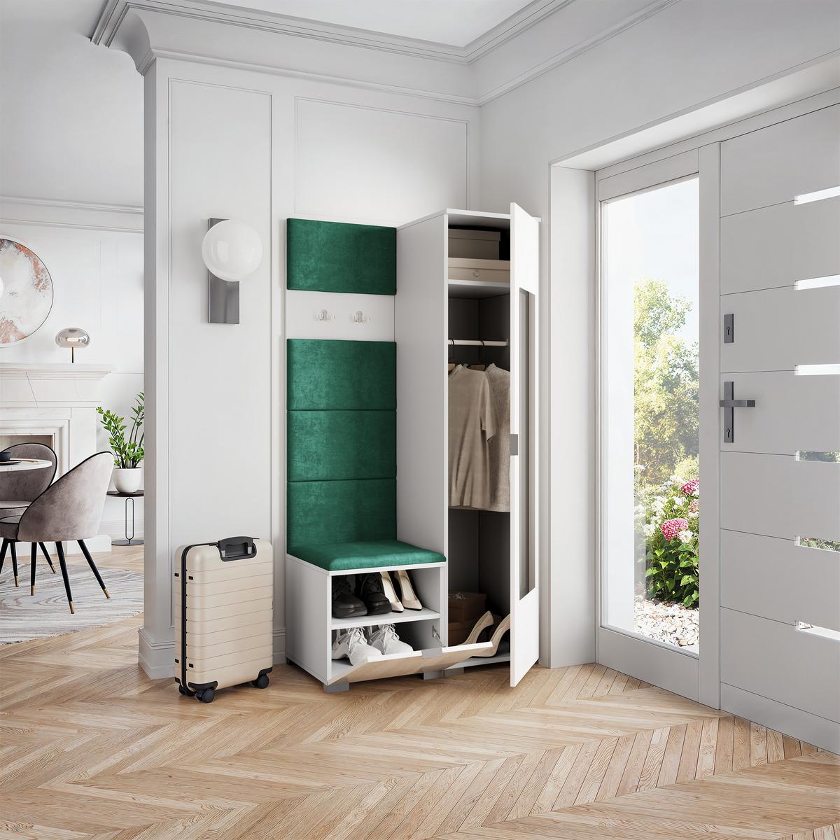 GARDEROBENSCHRANK VIRA 95/181/51 cm Modern Garderobe-Set Weiß - Weiß/Grün, Holzwerkstoff (95/181/51cm) - MASSENO