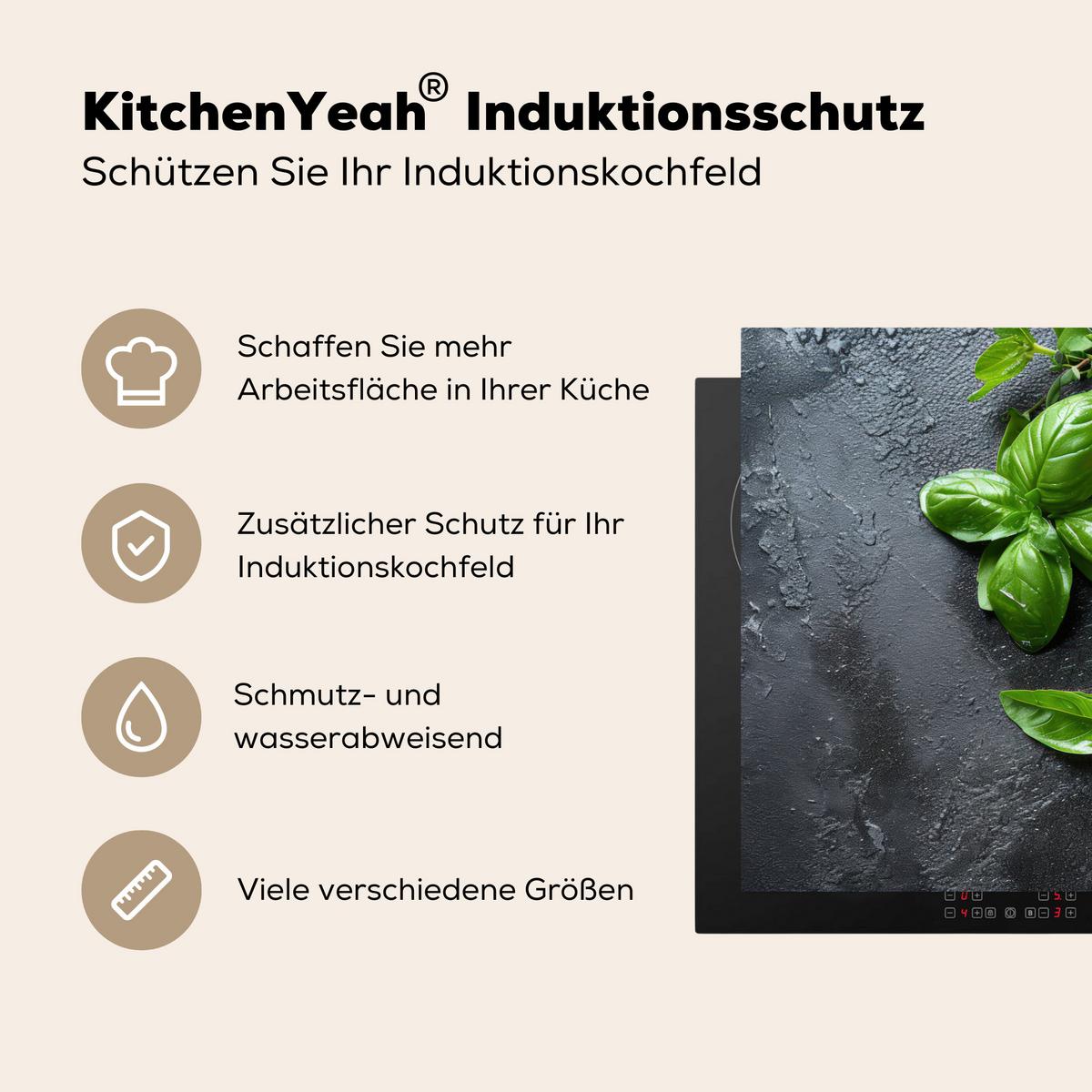 HERDABDECKPLATTE Obst - Grau - Konkret - Orange - Pflanzen Ceranfeldabdeckung 78x52 cm - Anthrazit, Kunststoff (78/52/0.2cm) - MuchoWow