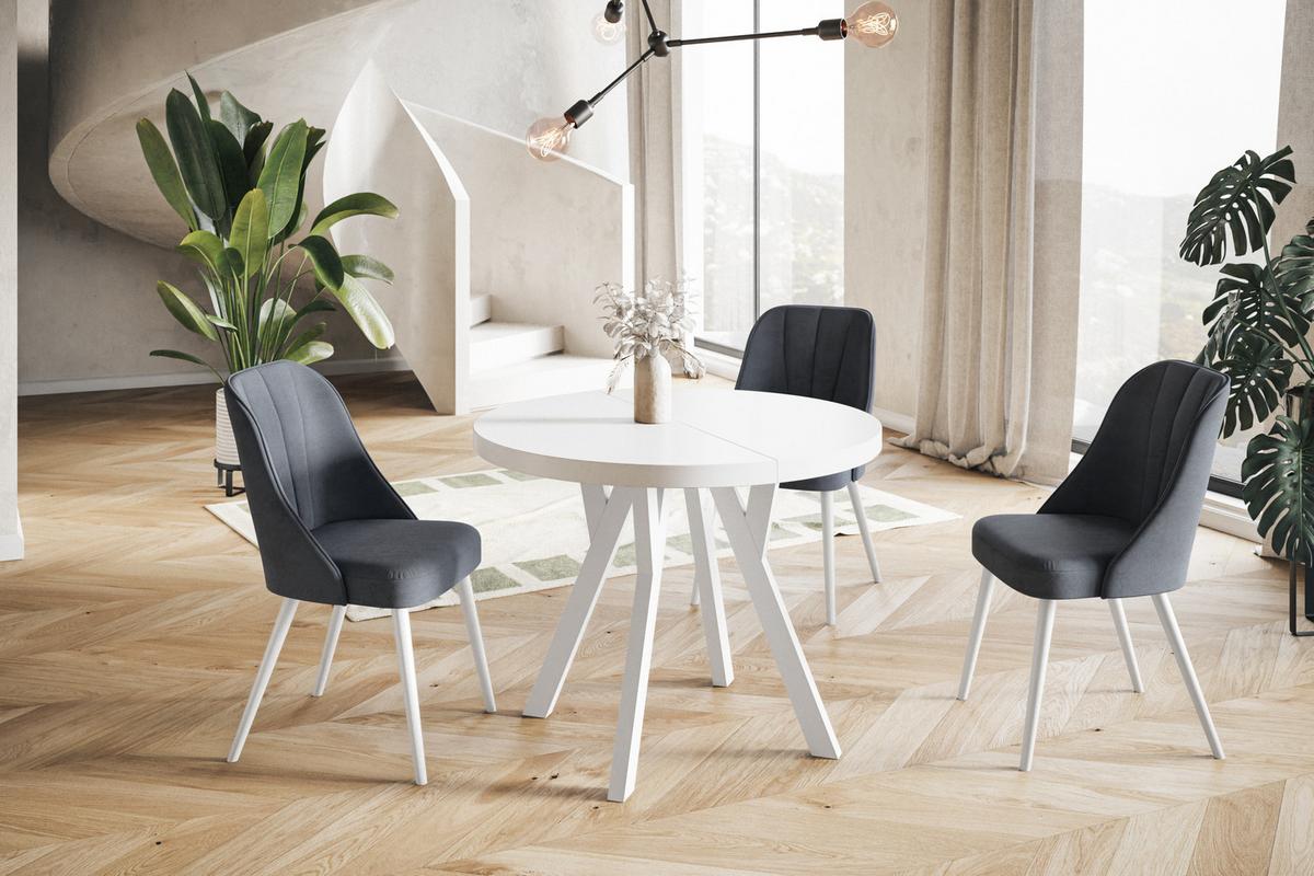 RUNDER Esstisch ausziehbar – Moderner Wohnzimmertisch und Küchentisch – Tisch mit Stabile Konstruktion, Durchmesser 110 cm - 210 cm - Farbe Weiß - Weiß, Holzwerkstoff (110/110/77cm) - Alpi-Möbel
