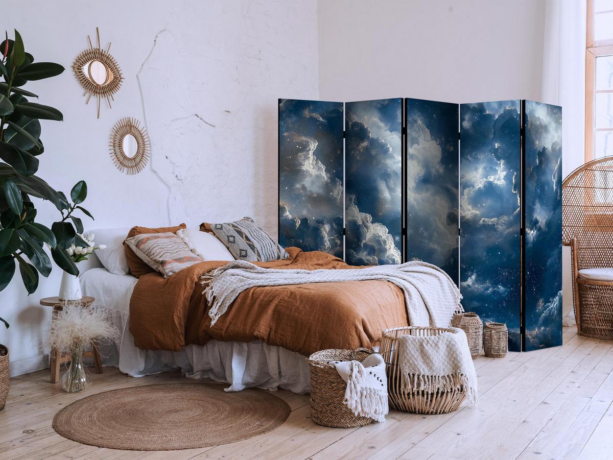 PARAVENT Einseitig Bedruckter 5-tlg 225x172 cm Sterne Wolken - Blau, Holz/Textil (225/172/3cm) - Muralo