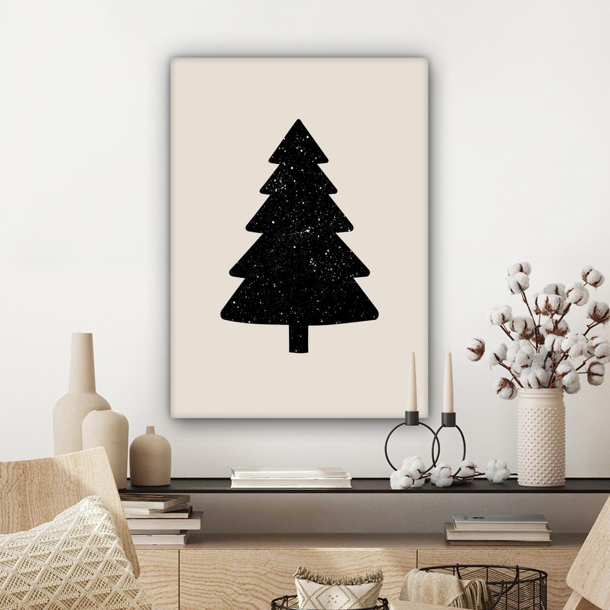 LEINWANDBILD Weihnachtsbaum - Schwarz - Urlaub - Beige Wandbild Wohnzimmer 60x80 cm - Schwarz, Textil (60/80cm) - MuchoWow