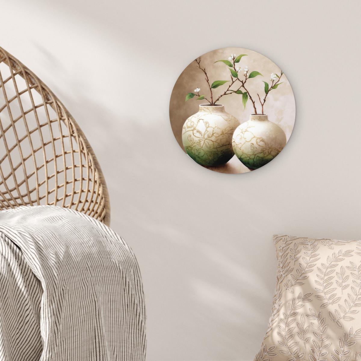 WANDBILD Blumen - Vase - Weiß - Botanisch - Beige Deko Wohnzimmer 30x30 cm - Ecru, Kunststoff (30/30cm) - MuchoWow