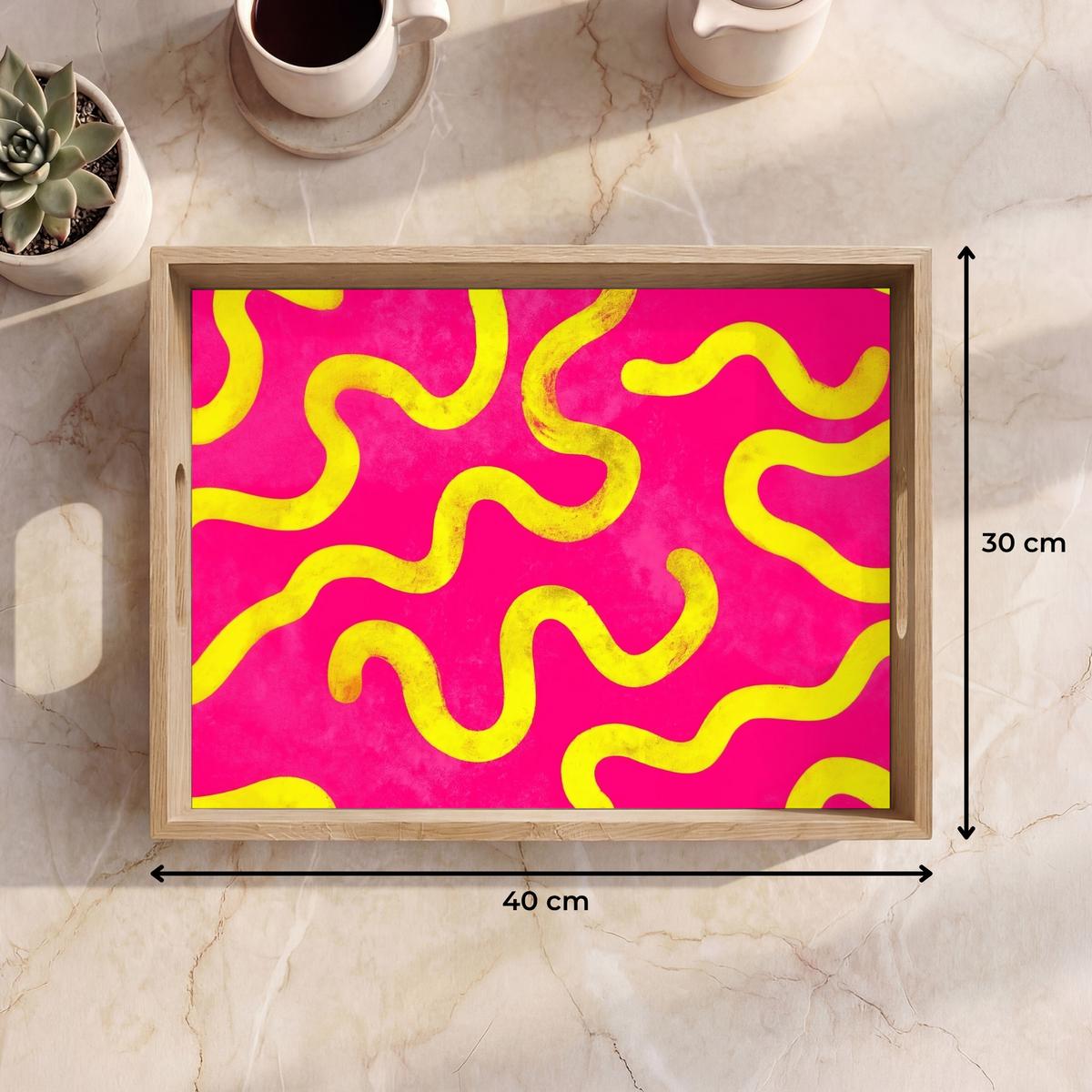 TABLETT Linie - Gelb - Abstrakt 40x30 cm - Pink, Holz (40/5/5cm) - OnlyWow
